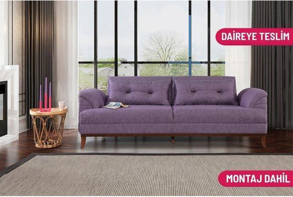 Perla Sofa Madrid Üçlü Yataklı Kanepe Keten Mürdüm - Image 1