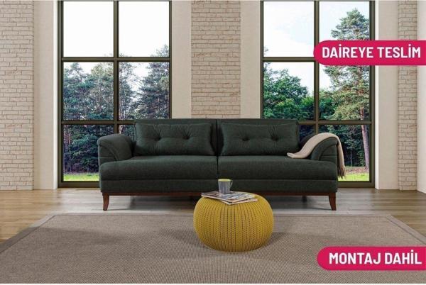 Perla Sofa Madrid Üçlü Yataklı Kanepe Keten Yeşil - Image 1