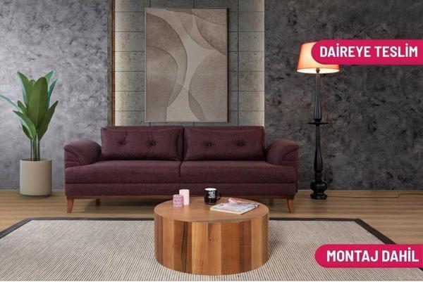 Perla Sofa Madrid Üçlü Yataklı Kanepe Koyu Bordo Kazayağı - Image 1