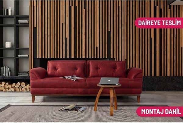 Perla Sofa Madrid Üçlü Yataklı Koltuk Bora Bordo - Image 1