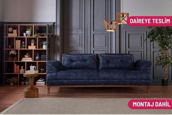 Perla Sofa Madrid Üçlü Yataklı Koltuk Bora Lacivert - Image 1