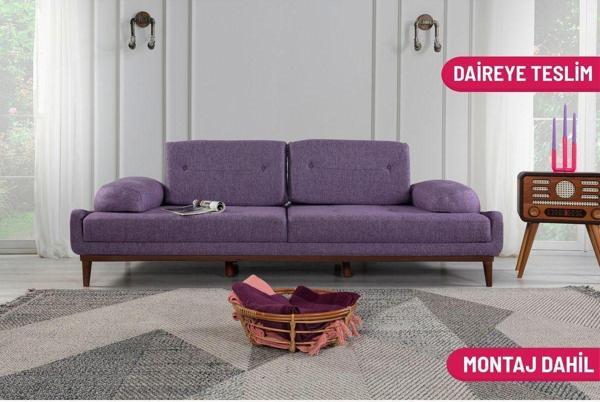 Perla Sofa Nelson Üçlü Koltuk Keten Mor - Image 1