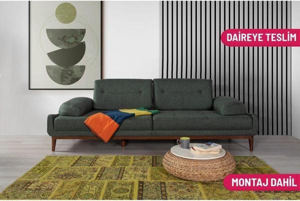 Perla Sofa Nelson Üçlü Koltuk Keten Yeşil - Image 1
