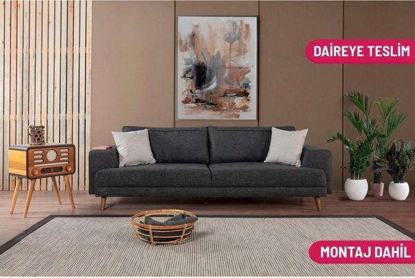 Perla Sofa Nobis Yataklı Kanepe Keten Antrasit - Image 1