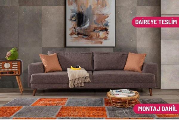 Perla Sofa Nobis Yataklı Kanepe Keten Kahve - Image 1