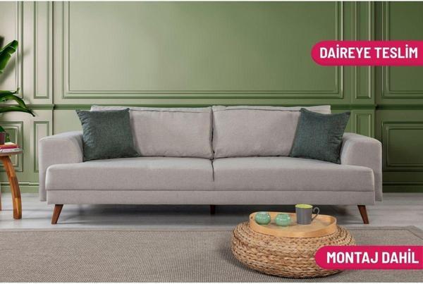 Perla Sofa Nobis Yataklı Kanepe Keten Krem - Image 1