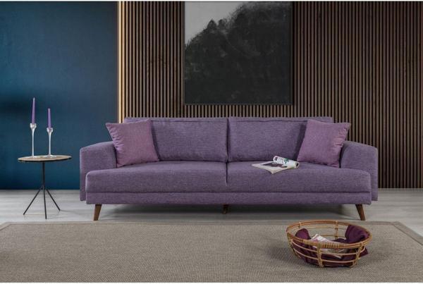 Perla Sofa Nobis Yataklı Kanepe Keten Mor - Image 1