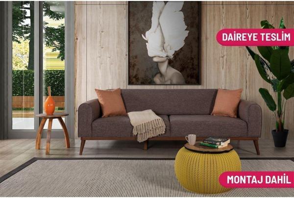 Perla Sofa Seneca Keten Yataklı Kanepe Kahve - Image 1