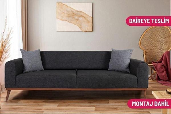 Perla Sofa Seneca Yataklı Kanepe Keten Antrasit - Image 1