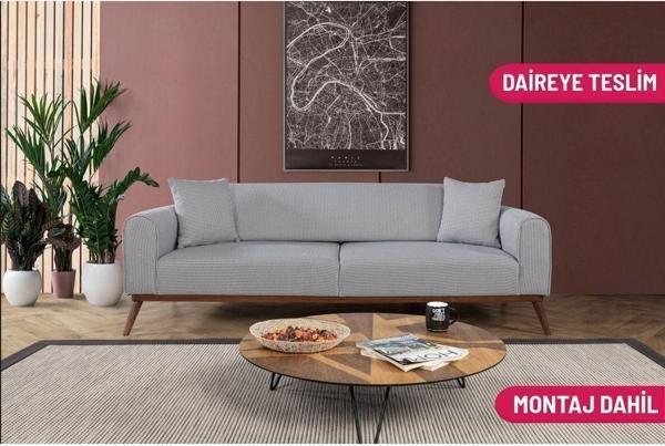 Perla Sofa Seneca Yataklı Kanepe Keten Gri Kazayağı - Image 1