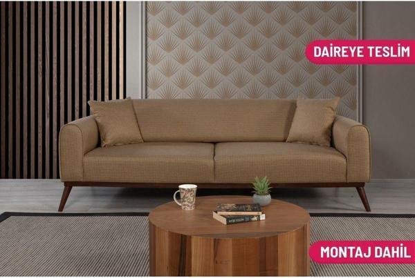 Perla Sofa Seneca Yataklı Kanepe Keten Hardal Kazayağı - Image 1