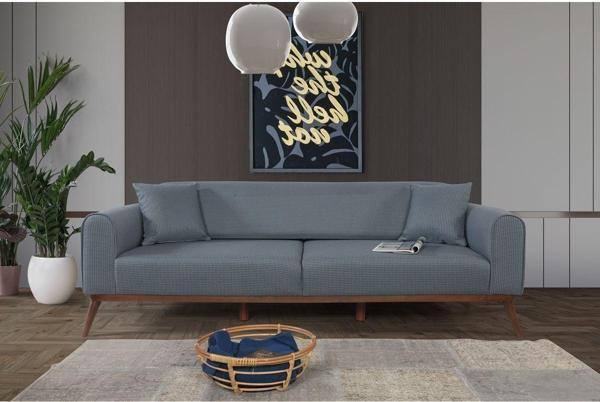 Perla Sofa Seneca Yataklı Kanepe Keten Koyu Mavi Kazayağı - Image 1