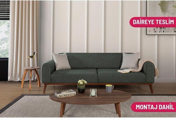 Perla Sofa Seneca Yataklı Kanepe Keten Yeşil - Image 1