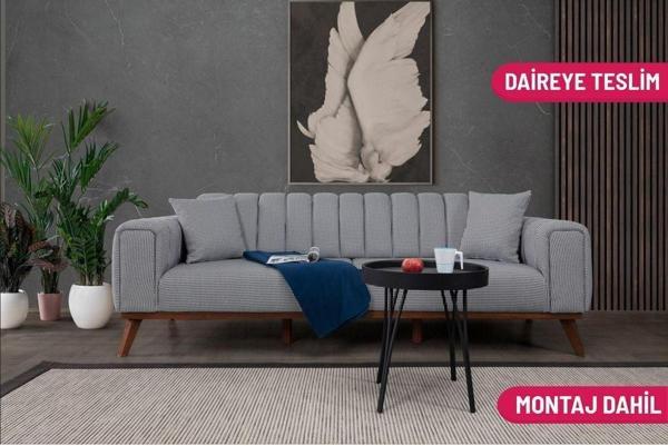 Perla Sofa Velar Yataklı Kanepe Keten Açık Gri - Image 1