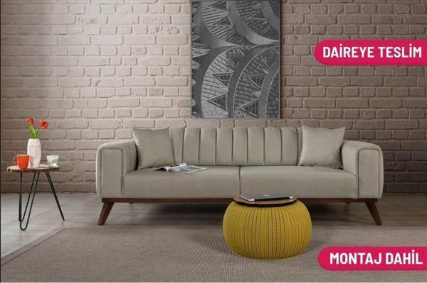 Perla Sofa Velar Yataklı Kanepe Keten Açık Yeşil Kazayağı - Image 1