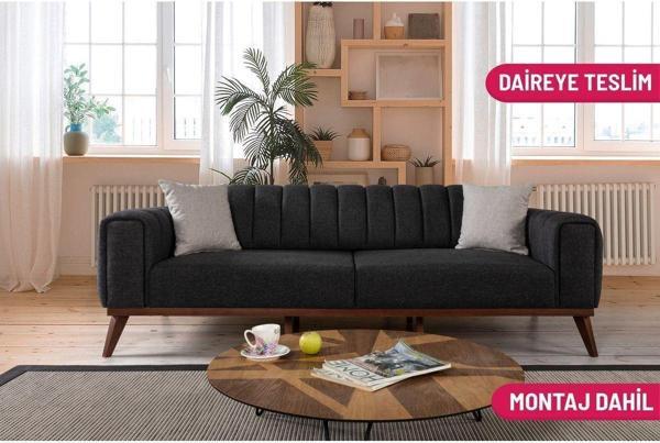 Perla Sofa Velar Yataklı Kanepe Keten Antrasit - Image 1