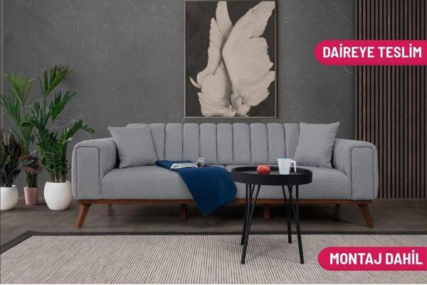Perla Sofa Velar Yataklı Kanepe Keten Gri Kazayağı - Image 1