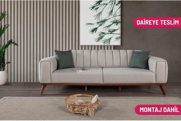 Perla Sofa Velar Yataklı Kanepe Keten Krem - Image 1