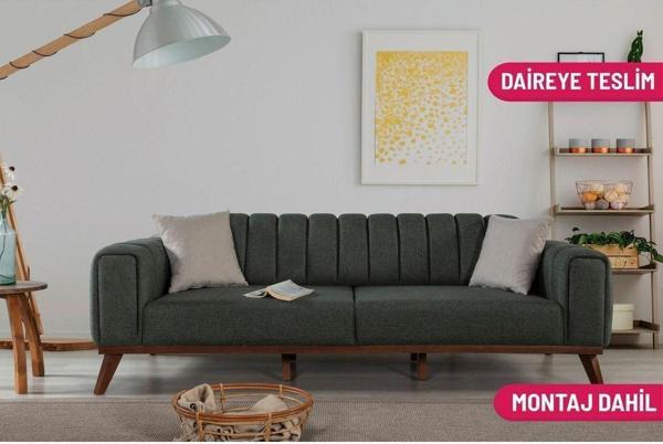 Perla Sofa Velar Yataklı Kanepe Keten Yeşil - Image 1