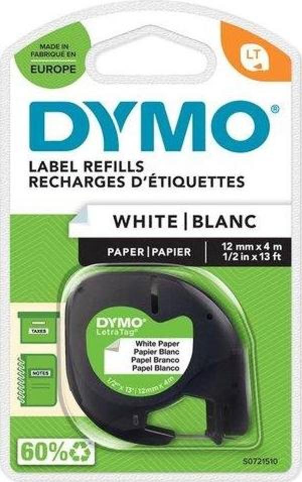 DYMO LetraTag Kağıt Şerit 12mm x 4 mt Beyaz (59421) S0721510 - Image 1