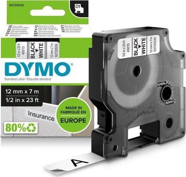 DYMO D1 12 mm x 7 mt Siyah / Beyaz Yedek Şerit 45013 - Image 1