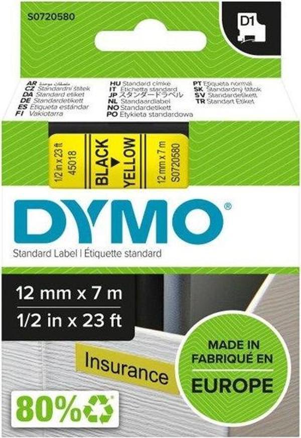 DYMO D1 Yedek Şerit 12 mm x 7 mt Sarı / Siyah (45018) S0720580 - Image 1