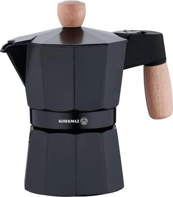 Korkmaz Etna 3 Fincan Siyah Moka Pot 150 ml A5572 - Image 1