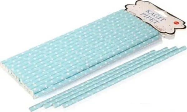 KAĞIT PİPET 20 CM - Ø6MM. MAVİ ÜZERİNE BEYAZ PUANTİYE / 25 ADET - Image 1
