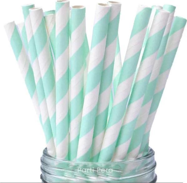 KAĞIT PİPET 20 CM - Ø6MM. MAVİ-BEYAZ SPİRAL 25 ADET - Image 1