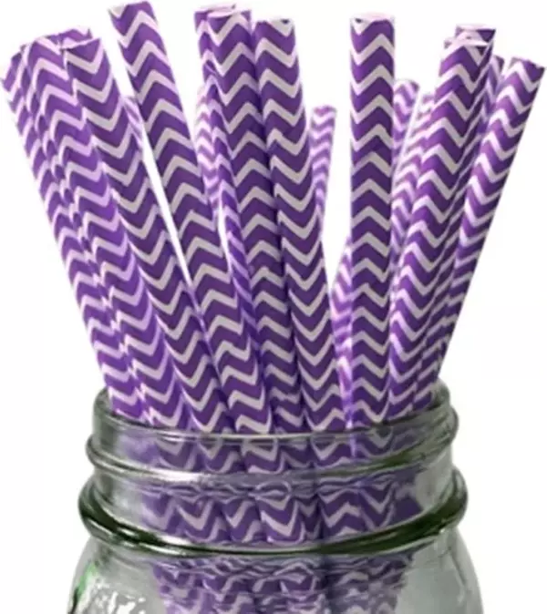 KAĞIT PİPET 20 CM - Ø6MM. MOR ZİGZAG DESEN 25 ADET - Image 1