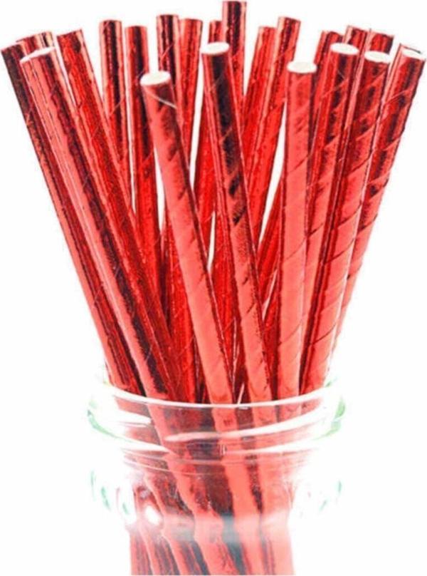 KAĞIT PİPET 20 CM - Ø6MM. PARLAK KIRMIZI / 25 ADET - Image 1