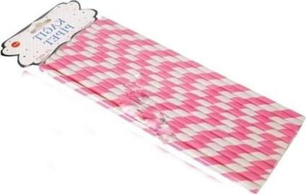 KAĞIT PİPET UZUN 26 CM - Ø6MM. PEMBE-BEYAZ SPİRAL / 25 ADET - Image 1