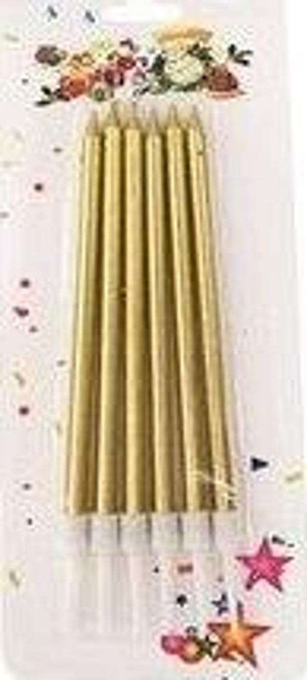 METALİK ALTIN RENK UZUN MUM 6 ADET 18cm. - Image 1