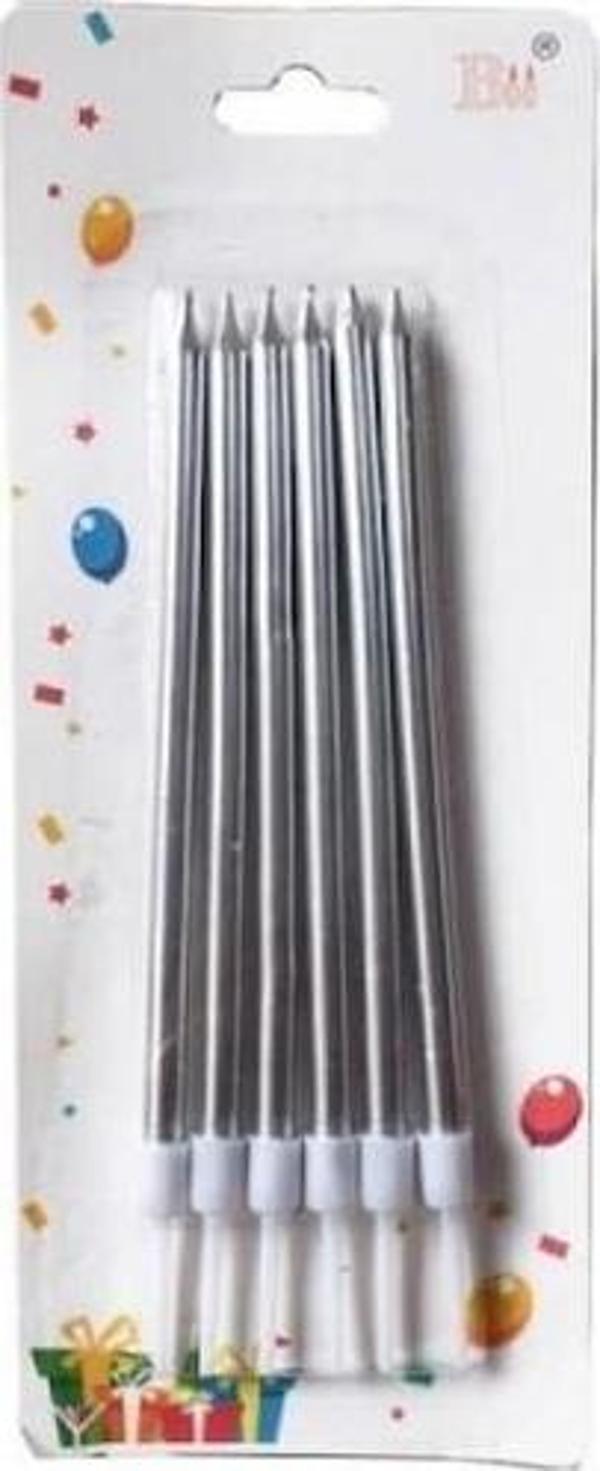 METALİK GÜMÜŞ RENK UZUN MUM 6 ADET 18cm. - Image 1