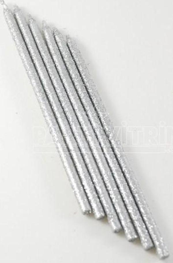 SİMLİ MUM 14CM GÜMÜŞ RENK 6'LI SET - Image 1