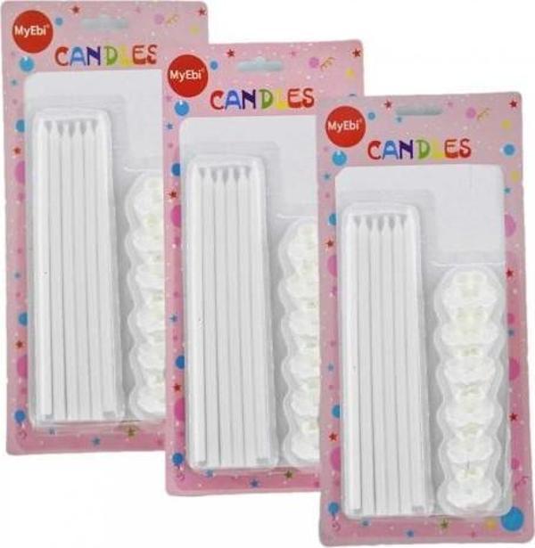 UZUN MUM 18CM*7MM ÇAP ÇİÇEK ALTLIKLI BEYAZ 6'LI SET - Image 1