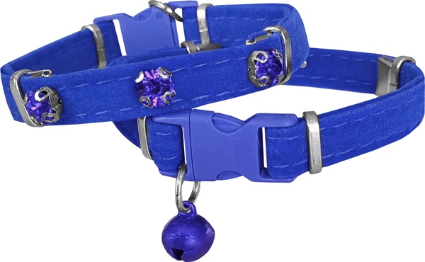Markapet Kadife Kedi Boyun Tasması Taşlı 20-32 cm Mavi - Image 1