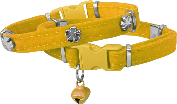 Markapet Kadife Kedi Boyun Tasması Yoncalı 20-32 cm Sarı - Image 1