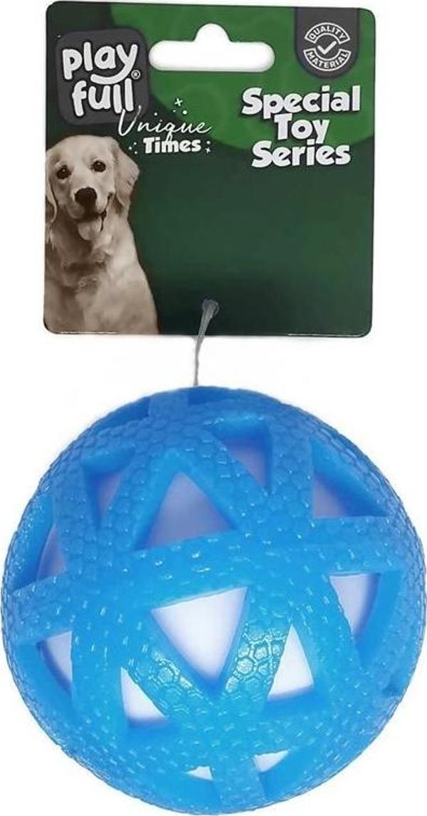 Playfull Işıklı Üçgen Desenli Plastik Top Köpek Oyuncağı 7,5 Cm Mavi - Image 1