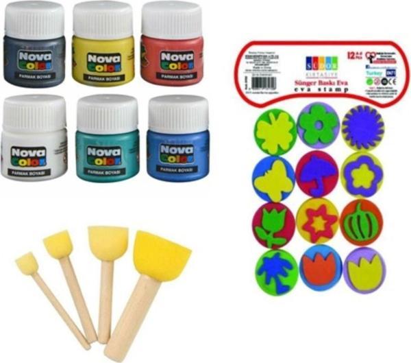 Nova Color Parmak Boyası Seti Pon Pon Fırçalı Baskı Kalıplı - Image 1