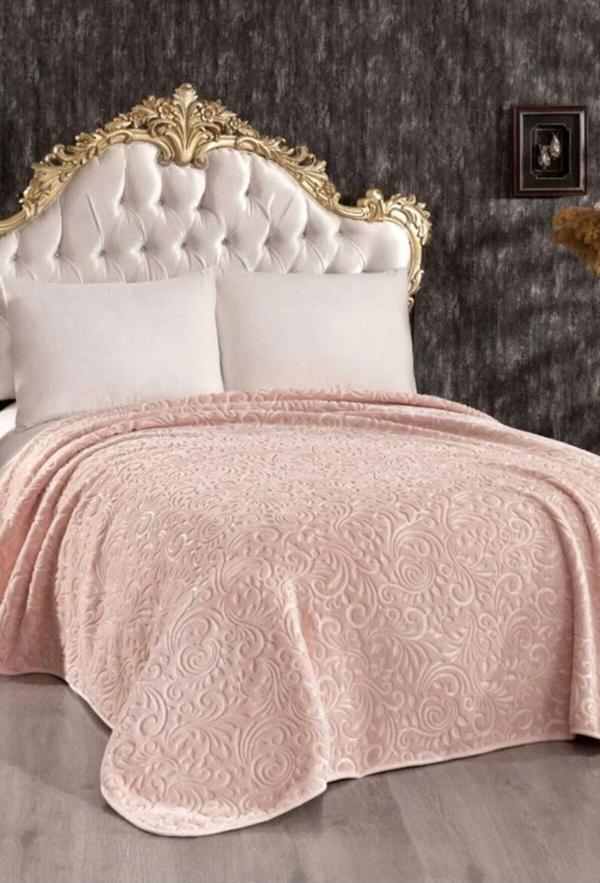 VİNALDİ  EMBOSS Çift Kişilik Battaniye, 220x240 POLYESTER Battaniye PUDRA - Image 1