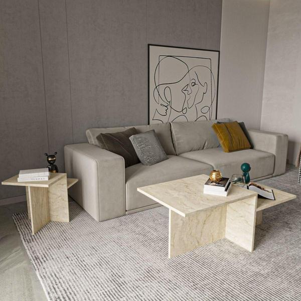 Alonex Diana Orta Sehpa Yan Sehpa Mermer Desenli - Image 1
