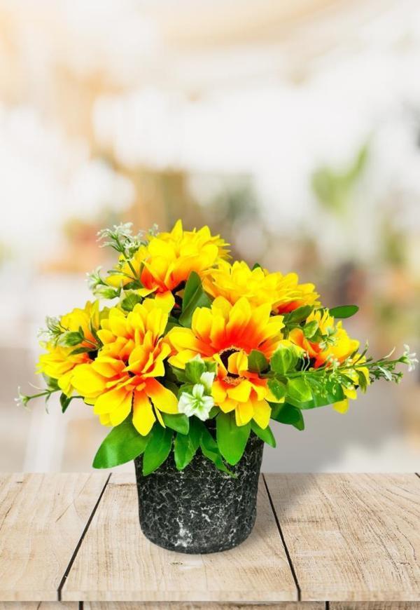 Netten Evime Yapay Çiçek Gri Seramik Saksıda Ay Çiçeği Sunflower 30 cm - Image 1