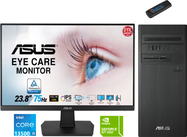 Asus Expertcenter Intel I5 13500 32GB 512GB SSD 4GB/GT1030 Fhd 23.8 Monitör WINDOWS11HOME Masaüstü Blgisayar E1S500TE-5135000020W32 + Zetta USB Bellek - Image 1