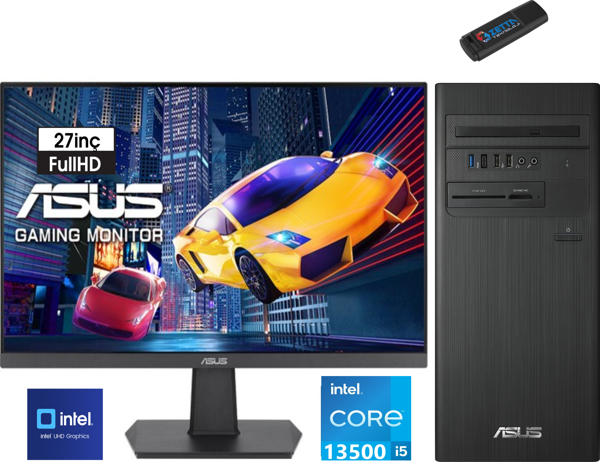 Asus Expertcenter Intel I5 13500 16GB 256GB SSD UHD 770 Fhd 27" Monitör WINDOWS11HOME Masaüstü Blgisayar G1S500TE-5135000020W26 + Zetta USB Bellek - Image 1