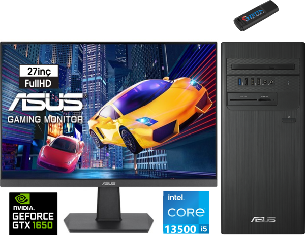 Asus Expertcenter Intel I5 13500 16GB 2tb SSD 4GB/GTX1650 27" Monitör WINDOWS11HOME Masaüstü Blgisayar J1S500TE-5135000020W29 + Zetta USB Bellek - Image 1