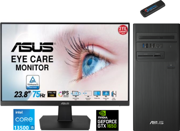 Asus Expertcenter Intel I5 13500 16GB 2tb SSD 4GB/GTX1650 Fhd 23.8 Monitör WINDOWS11PRO Masaüstü Blgisayar F1S500TE-5135000020W49 + Zetta USB Bellek - Image 1