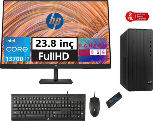 Hp 290 Pro G9 Intel Core I7 13700 16GB 512GB SSD 4GB/RX550 23.8 Monitör Freedos Masaüstü Blgisayar 5624A8ET07 + Zetta USB Bellek - Image 1