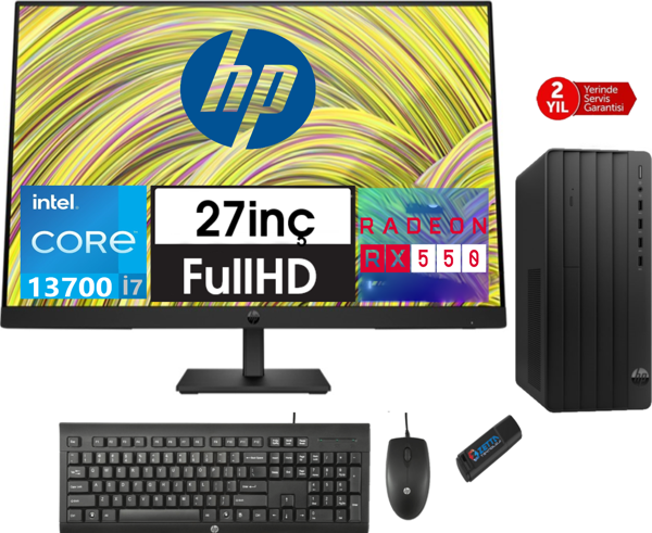 Hp 290 Pro G9 Intel Core I7 13700 64GB 256GB SSD 4GB/RX550 27" Monitör Freedos Masaüstü Blgisayar 8624A8ET16 + Zetta USB Bellek - Image 1