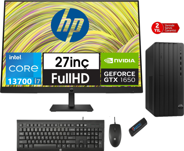 Hp 290 Pro G9 Intel Core I7 13700 8gb 1tb SSD 4GB/GTX1650 27" Monitör WINDOWS11HOME Masaüstü Blgisayar 9624A8ET23 + Zetta USB Bellek - Image 1